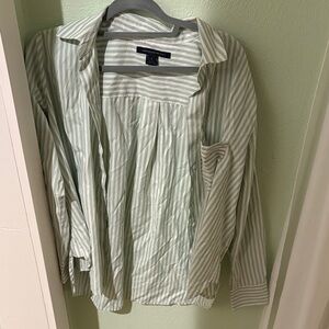 French Connection Green and White Striped Shirt